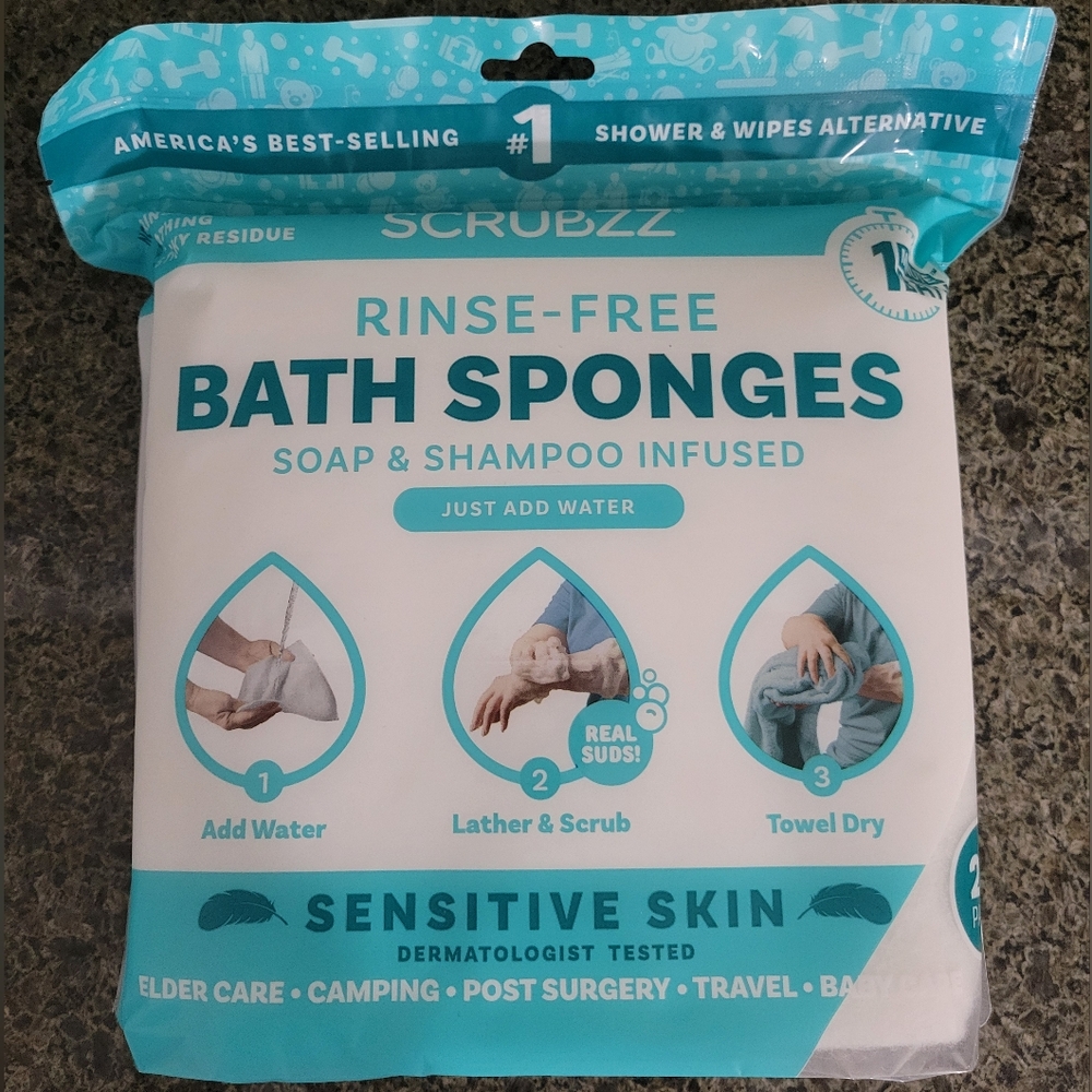 (x7) Scrubzz Disposable Rinse Free Bathing Sponges